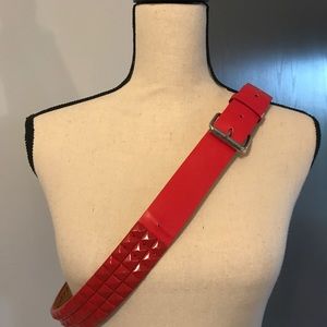 Pyramid Studded 3 Row Belt - Red Genuine Leather